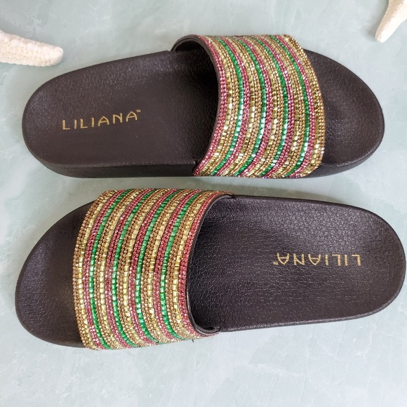 New! Liliana Multi Color Stripe Sequin Slides - Picture 4 of 5